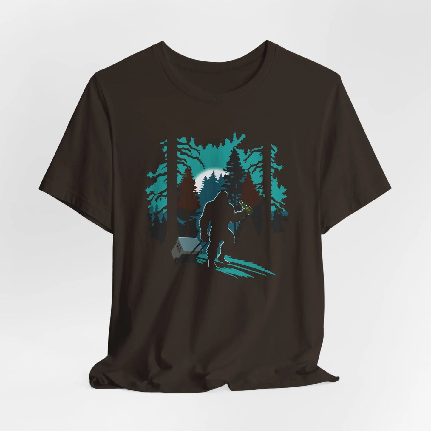Bigfoot Beer Run Tee – Funny Sasquatch Shirt for Hikes, Brews & Camp Vibes Printify