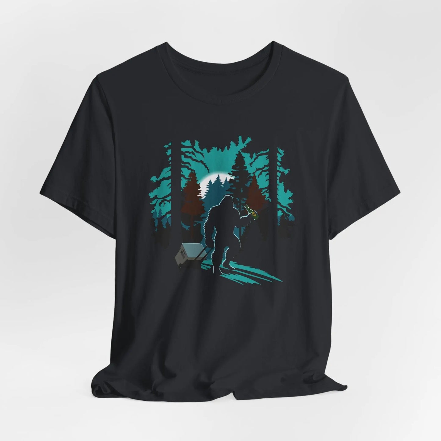 Bigfoot Beer Run Tee – Funny Sasquatch Shirt for Hikes, Brews & Camp Vibes Printify
