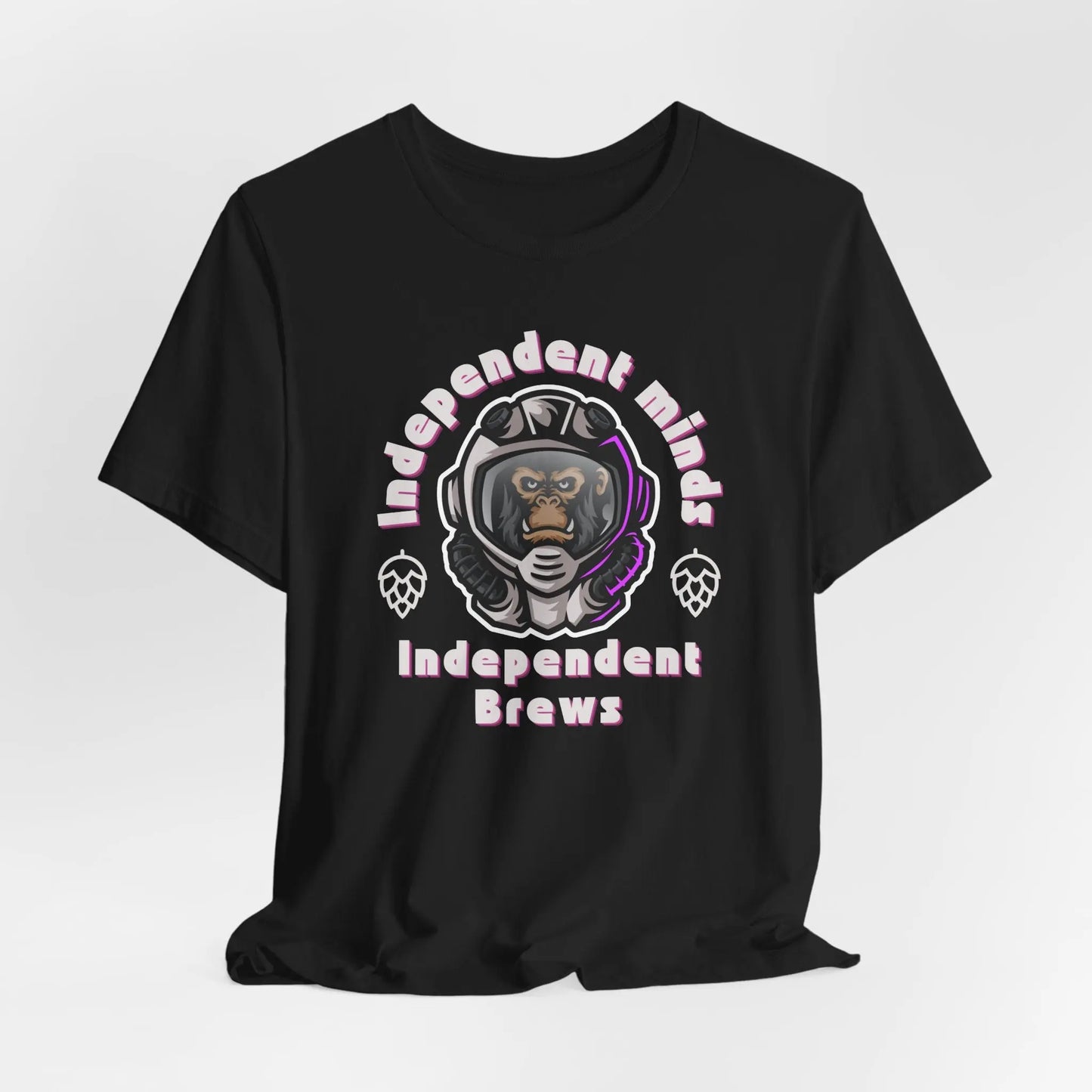 Independent Minds Brews Tee – Bold Craft Beer Graphic, Space Helmet Ape Shirt Printify