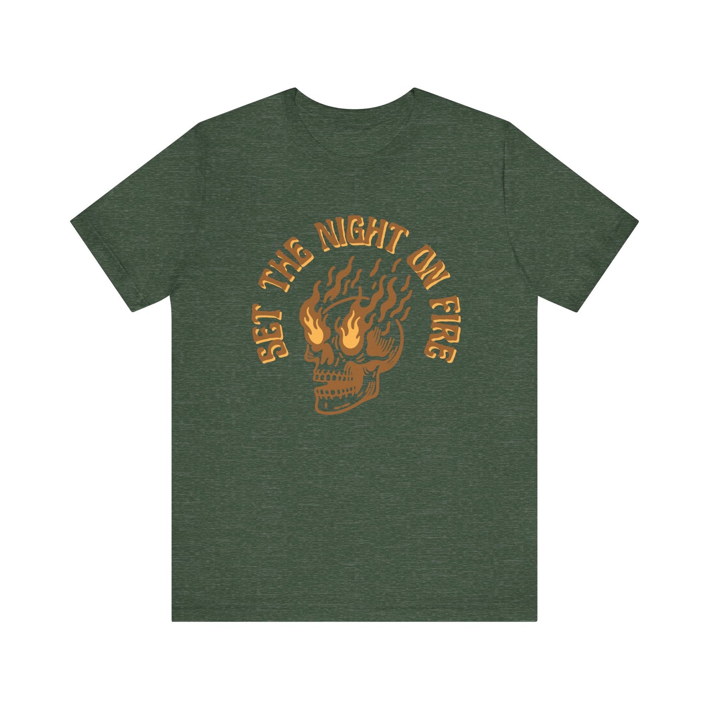 Set the Night on Fire Tee – Vintage Skull Flame Shirt, Unisex Streetwear
