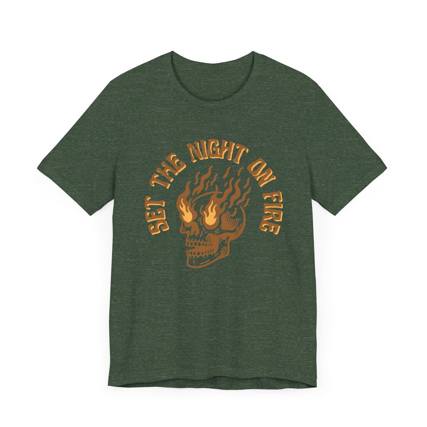 Set the Night on Fire Tee – Vintage Skull Flame Shirt, Unisex Streetwear