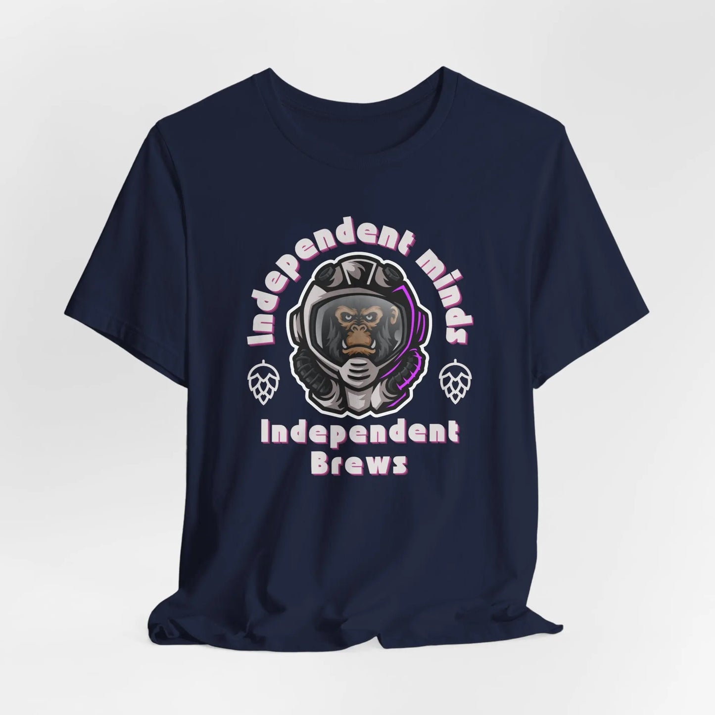 Independent Minds Brews Tee – Bold Craft Beer Graphic, Space Helmet Ape Shirt Printify
