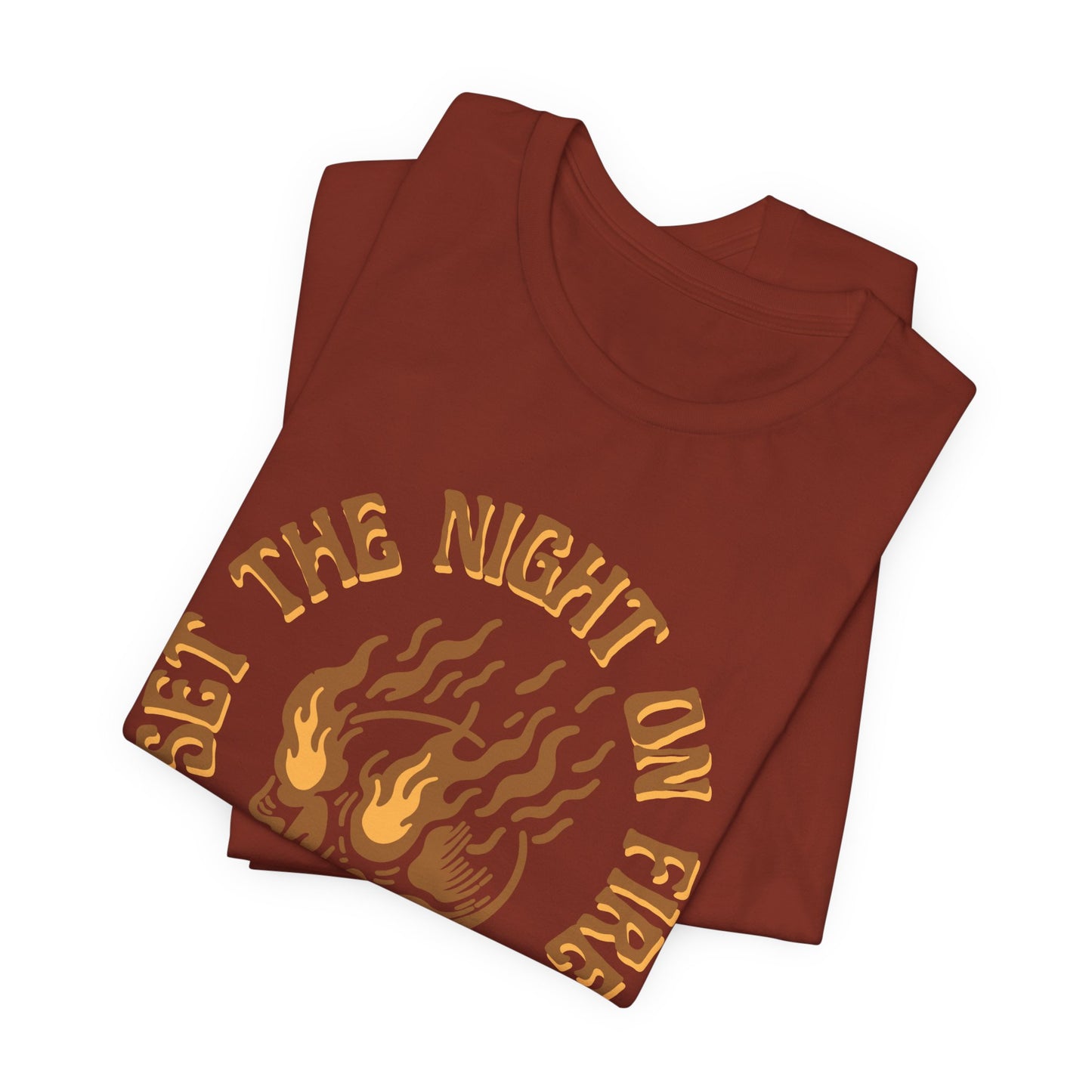 Set the Night on Fire Tee – Vintage Skull Flame Shirt, Unisex Streetwear