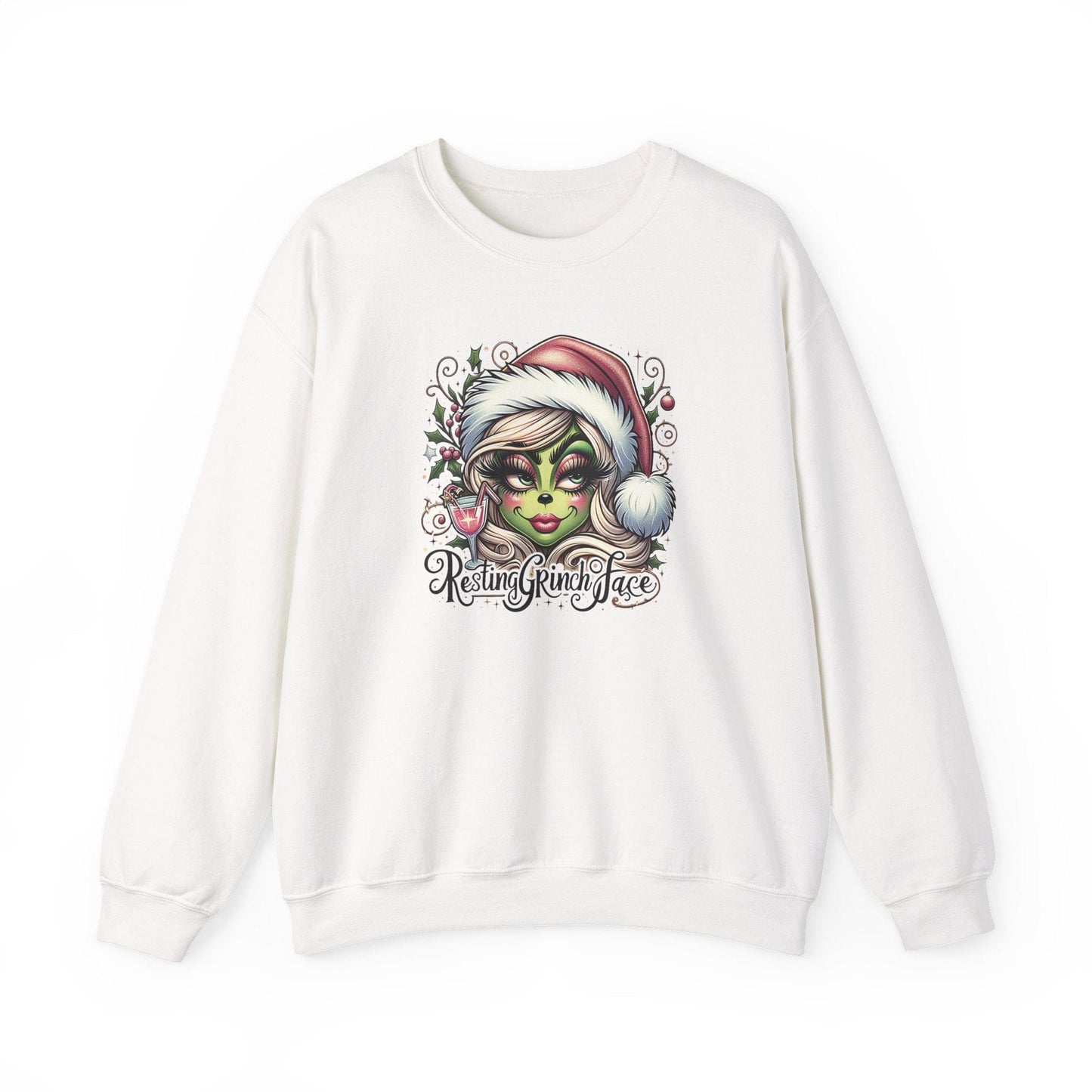 Resting Grinch Face Christmas Sweatshirt – Funny Holiday Crewneck for Women (Cozy Gildan 18000 Winter Pullover)