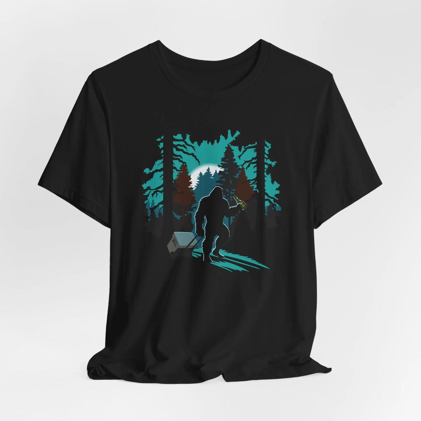 Bigfoot Beer Run Tee – Funny Sasquatch Shirt for Hikes, Brews & Camp Vibes Printify