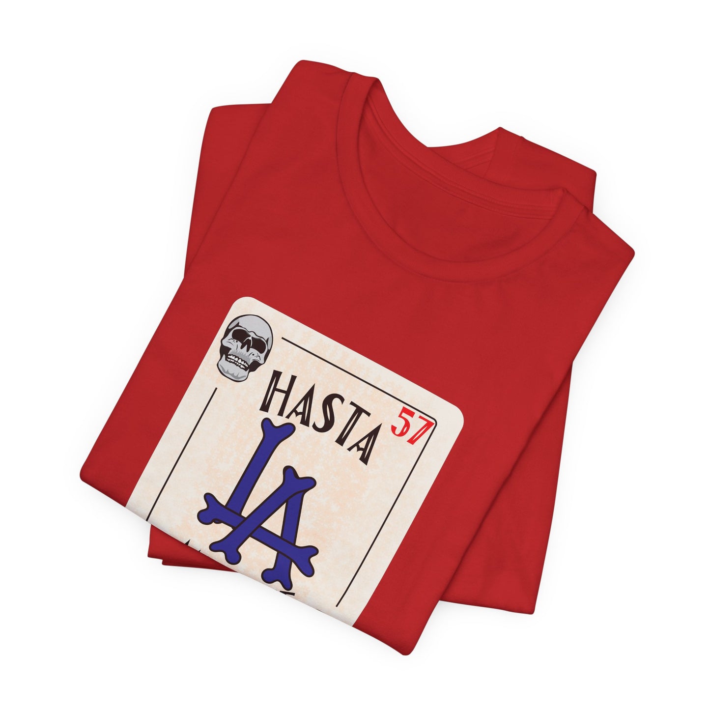 Hasta LA Muerte Tee – Dodgers 1957 Skull Card Graphic Shirt (Unisex Fit)