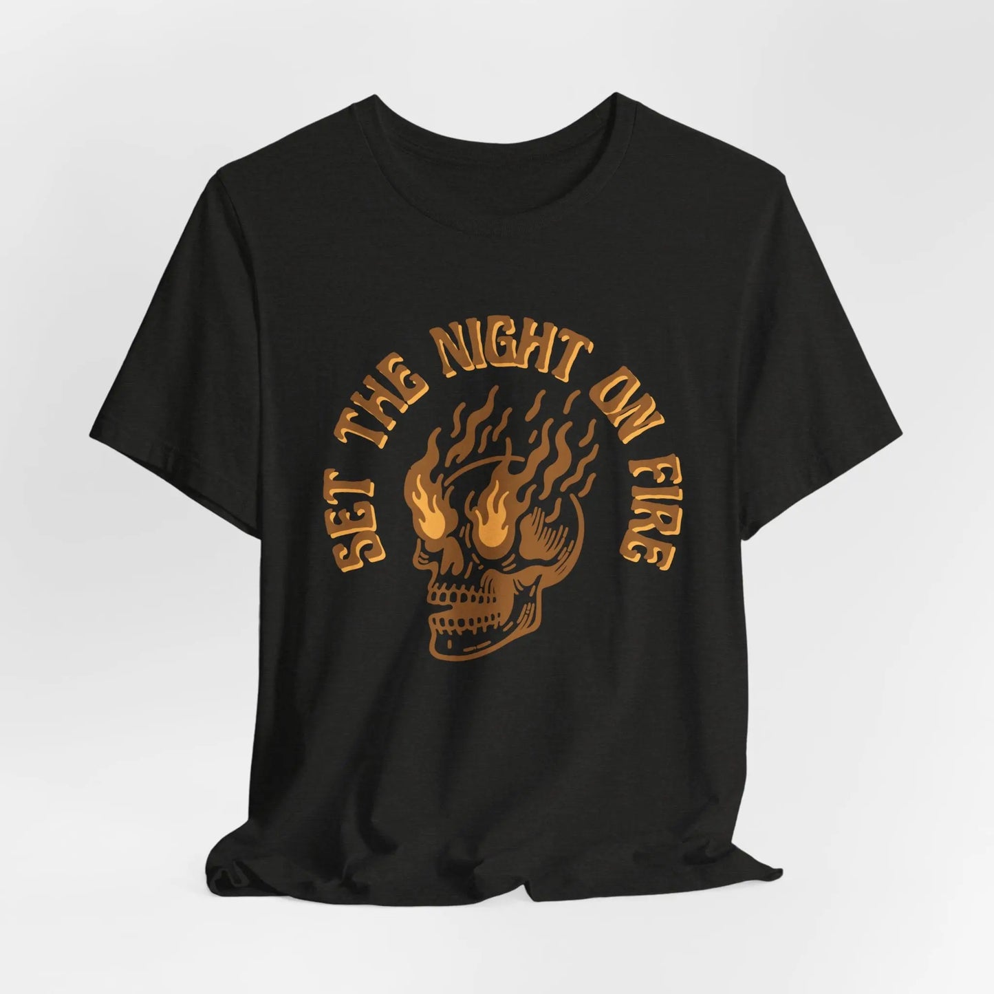 Set the Night on Fire Tee – Vintage Skull Flame Shirt, Unisex Streetwear Printify