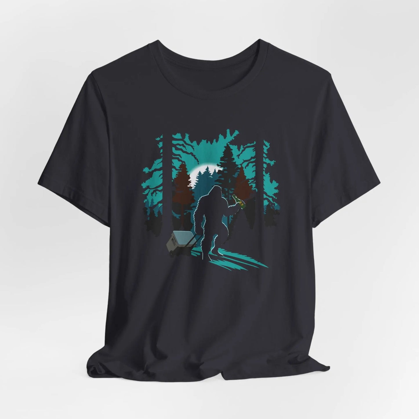 Bigfoot Beer Run Tee – Funny Sasquatch Shirt for Hikes, Brews & Camp Vibes Printify
