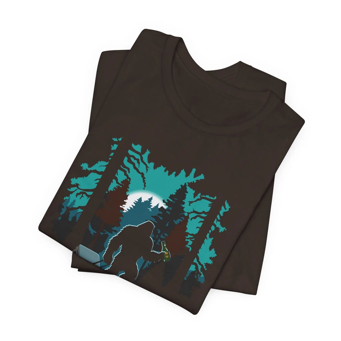 Bigfoot Beer Run Tee – Funny Sasquatch Shirt for Hikes, Brews & Camp Vibes Printify