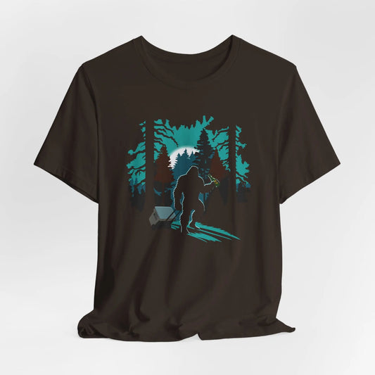 Bigfoot Beer Run Tee – Funny Sasquatch Shirt for Hikes, Brews & Camp Vibes Printify