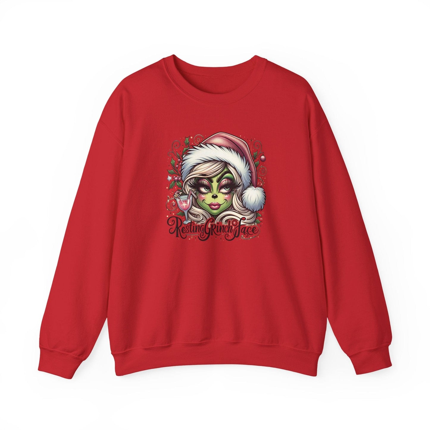 Resting Grinch Face Christmas Sweatshirt – Funny Holiday Crewneck for Women (Cozy Gildan 18000 Winter Pullover)