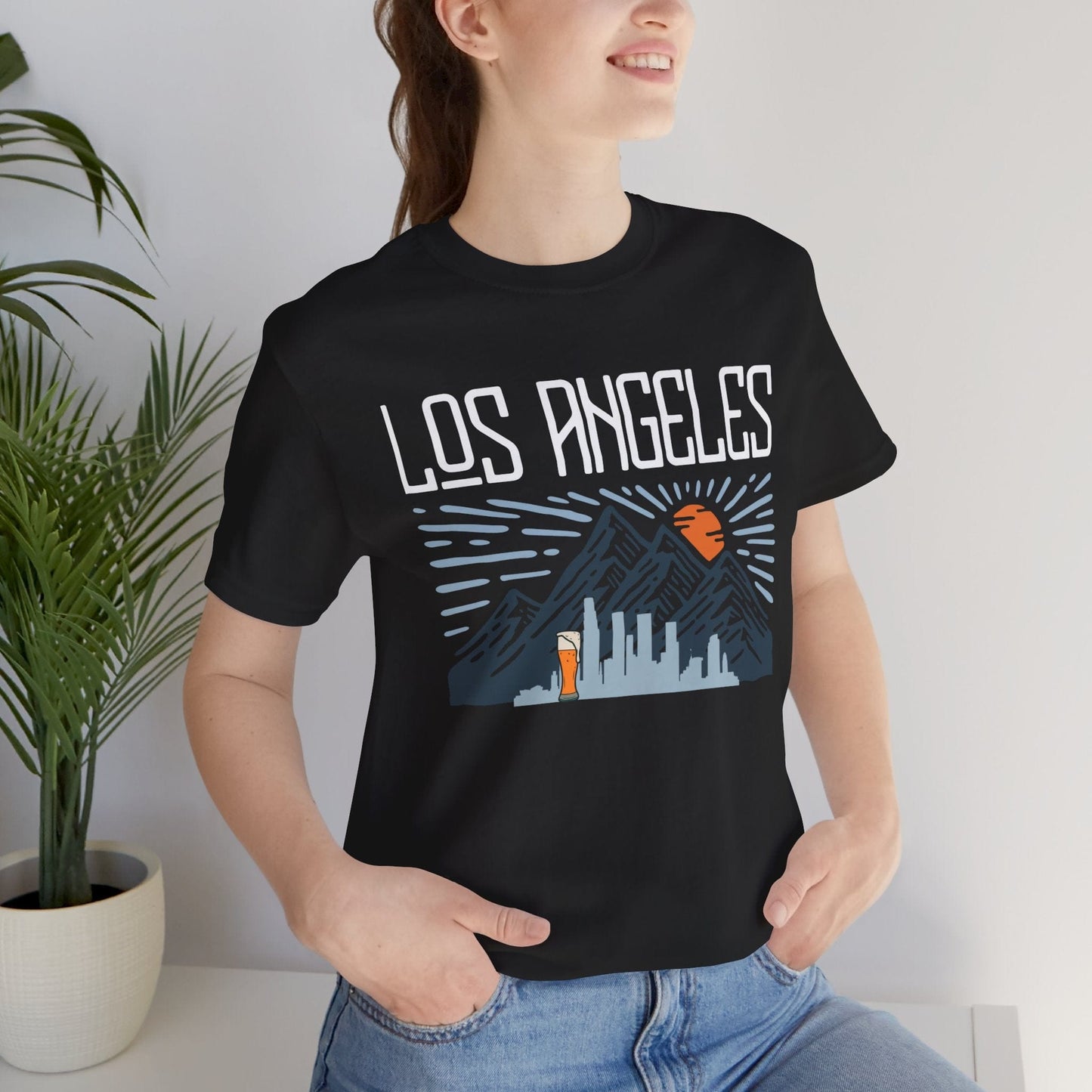 Los Angeles Beer Skyline Tee – Retro LA Sunset Craft Beer Shirt (Unisex Bella+Canvas 3001)