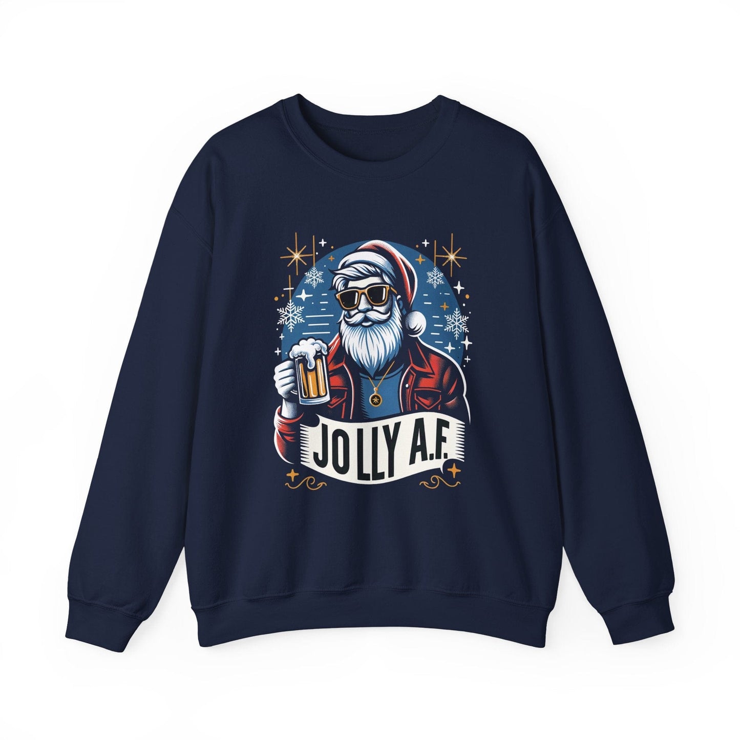 Jolly AF Santa Beer Sweatshirt – Funny Christmas Crewneck for Beer Lovers (Unisex Holiday Sweater)