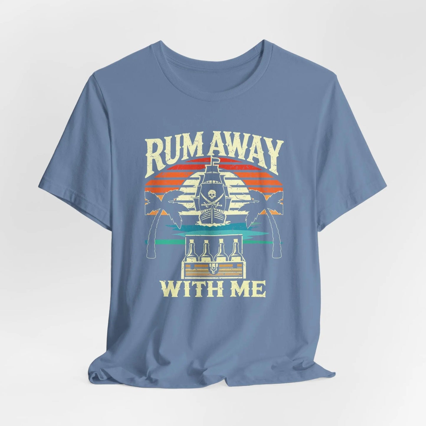 Retro Pirate Beach Vibe T-Shirt, Rum Away with Me Graphic Tee, Vintage Coastal Adventure Shirt, Unisex Gift for Beach & Ocean Lovers Printify