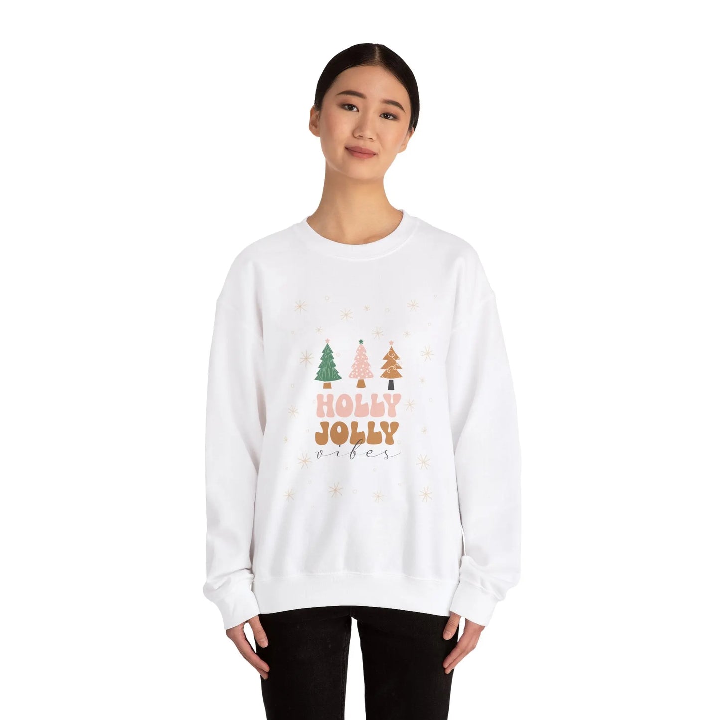 Holly Jolly Vibes Sweatshirt, Cute Christmas Crewneck, Festive Holiday Sweater, Unisex Winter Apparel, Cozy Christmas Gift for Her or Him Printify