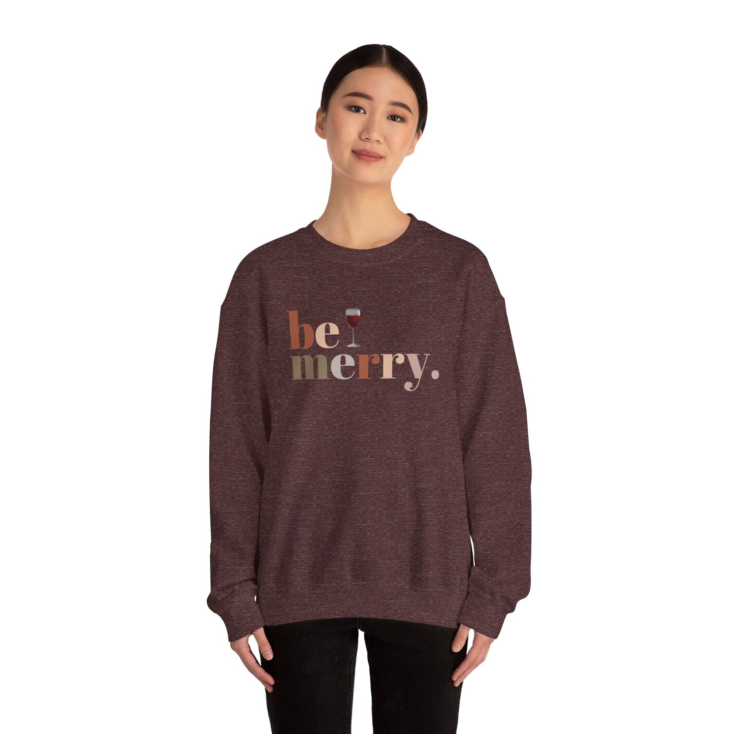 Be Merry Wine Sweatshirt – Cozy Christmas Wine Lover Crewneck, Festive Holiday Sweater for Women & Men