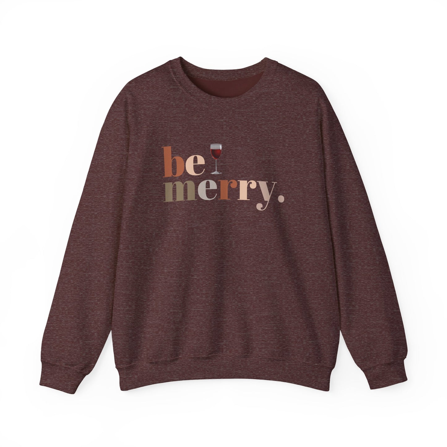 Be Merry Wine Sweatshirt – Cozy Christmas Wine Lover Crewneck, Festive Holiday Sweater for Women & Men