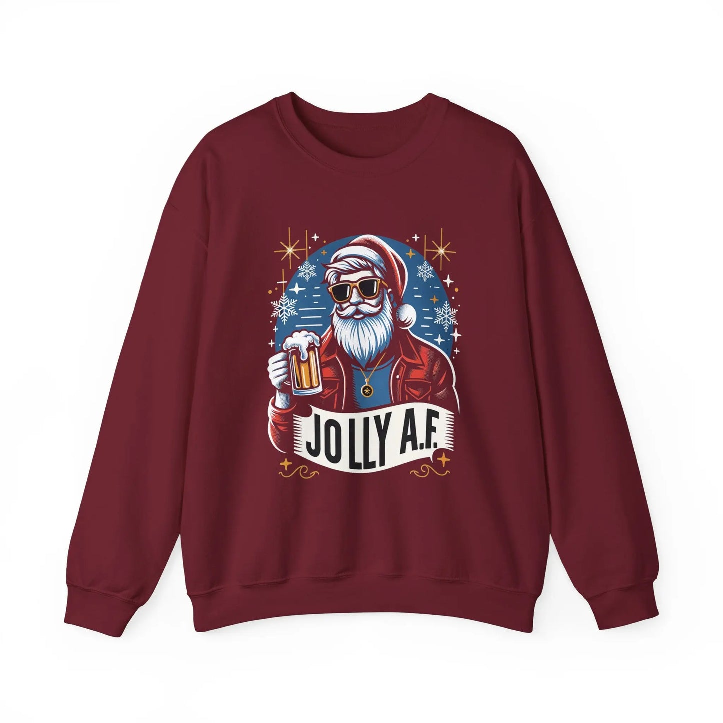 Jolly AF Santa Beer Sweatshirt, Funny Christmas Crewneck, Beer Lover Holiday Sweater, Unisex Winter Apparel, Party Gift Printify