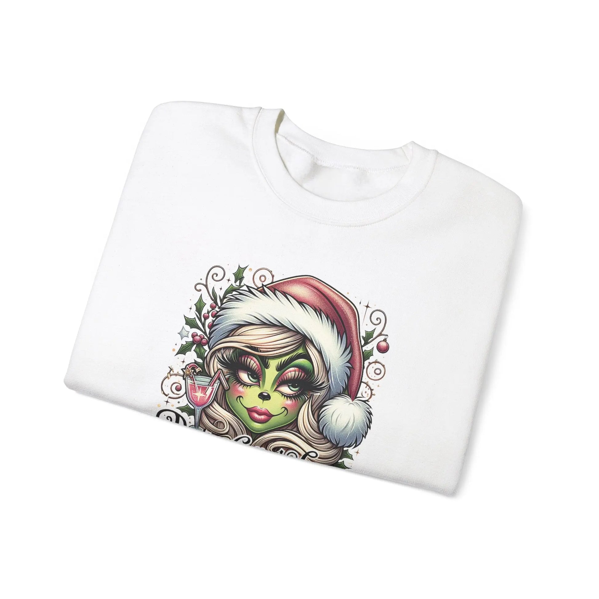 Resting Grinch Face Sweatshirt, Funny Christmas Sweater for Women, Cozy Gildan 18000 Crewneck, Holiday Gift, Festive Winter Apparel Printify