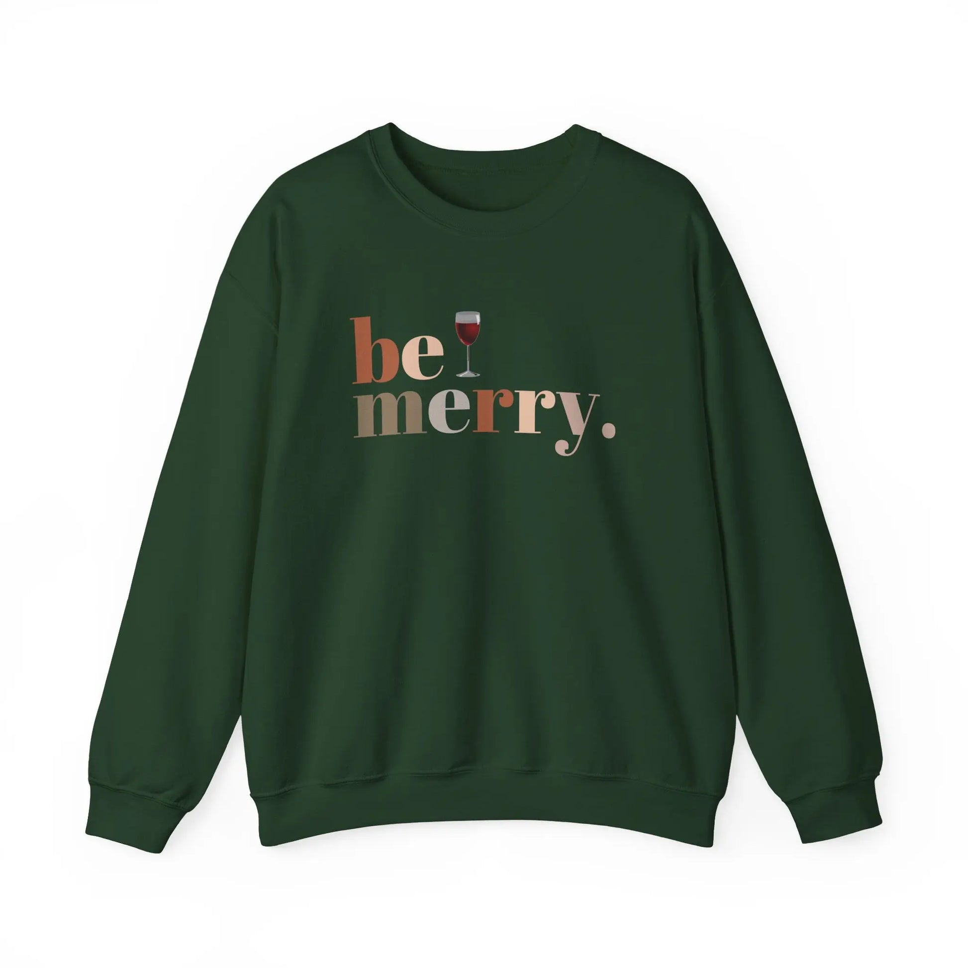 Be Merry Wine Sweatshirt, Funny Christmas Wine Lover Sweater, Holiday Crewneck for Women, Unisex Festive Apparel, Cozy Gift Idea Printify