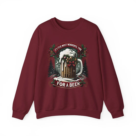 Christmas Beer Sweatshirt, Most Wonderful Time for a Beer, Funny Holiday Sweater, Beer Lover Gift, Unisex Gildan Crewneck, Cyber Sale Printify