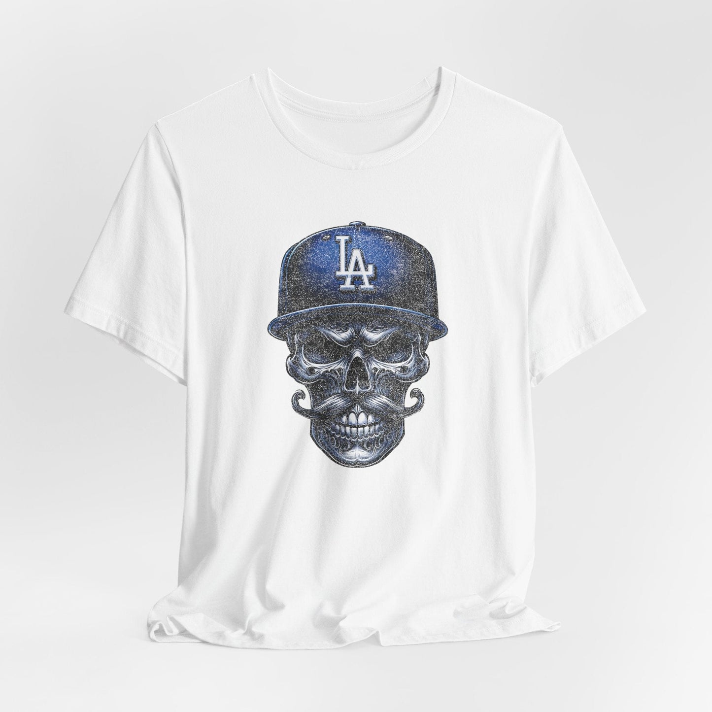 LA Skull Baseball Tee – Urban Street Style Skeleton Graphic Shirt for Los Angeles Fans