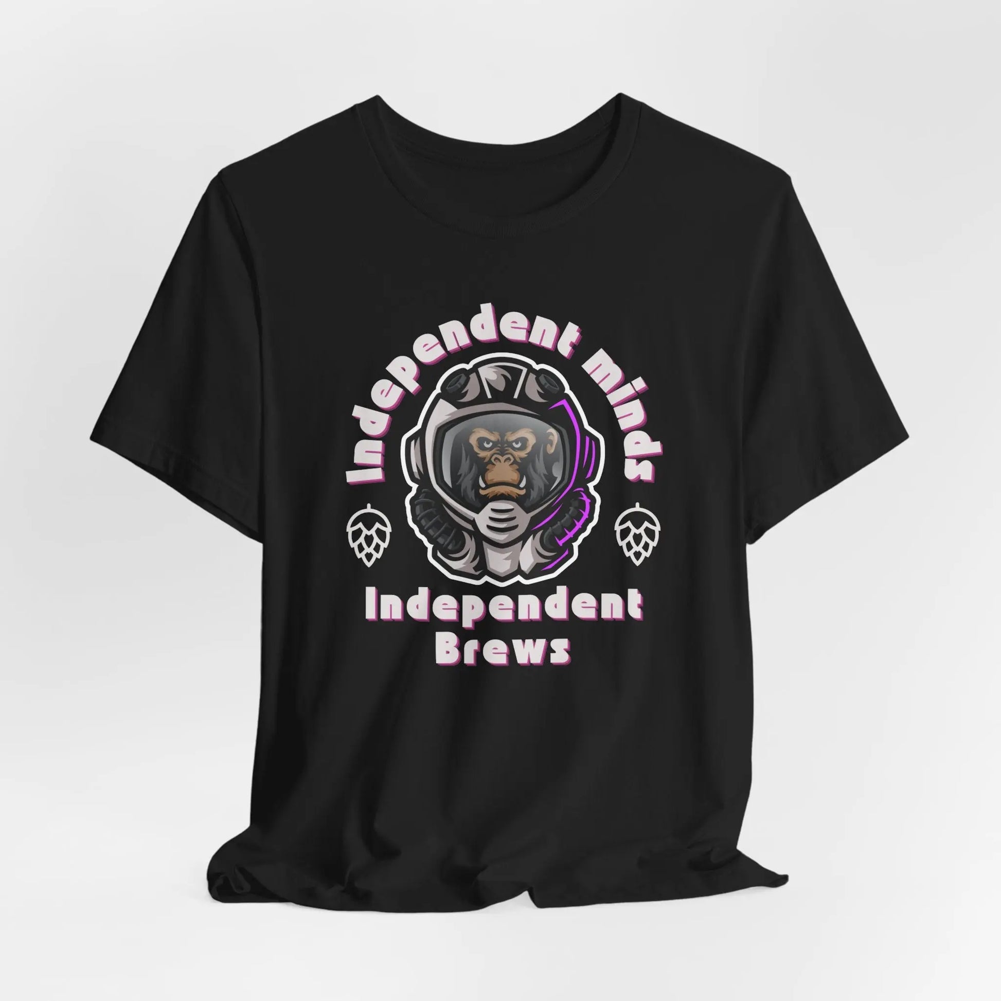 Independent Minds Brews Tee – Bold Craft Beer Graphic, Space Helmet Ape Shirt Printify