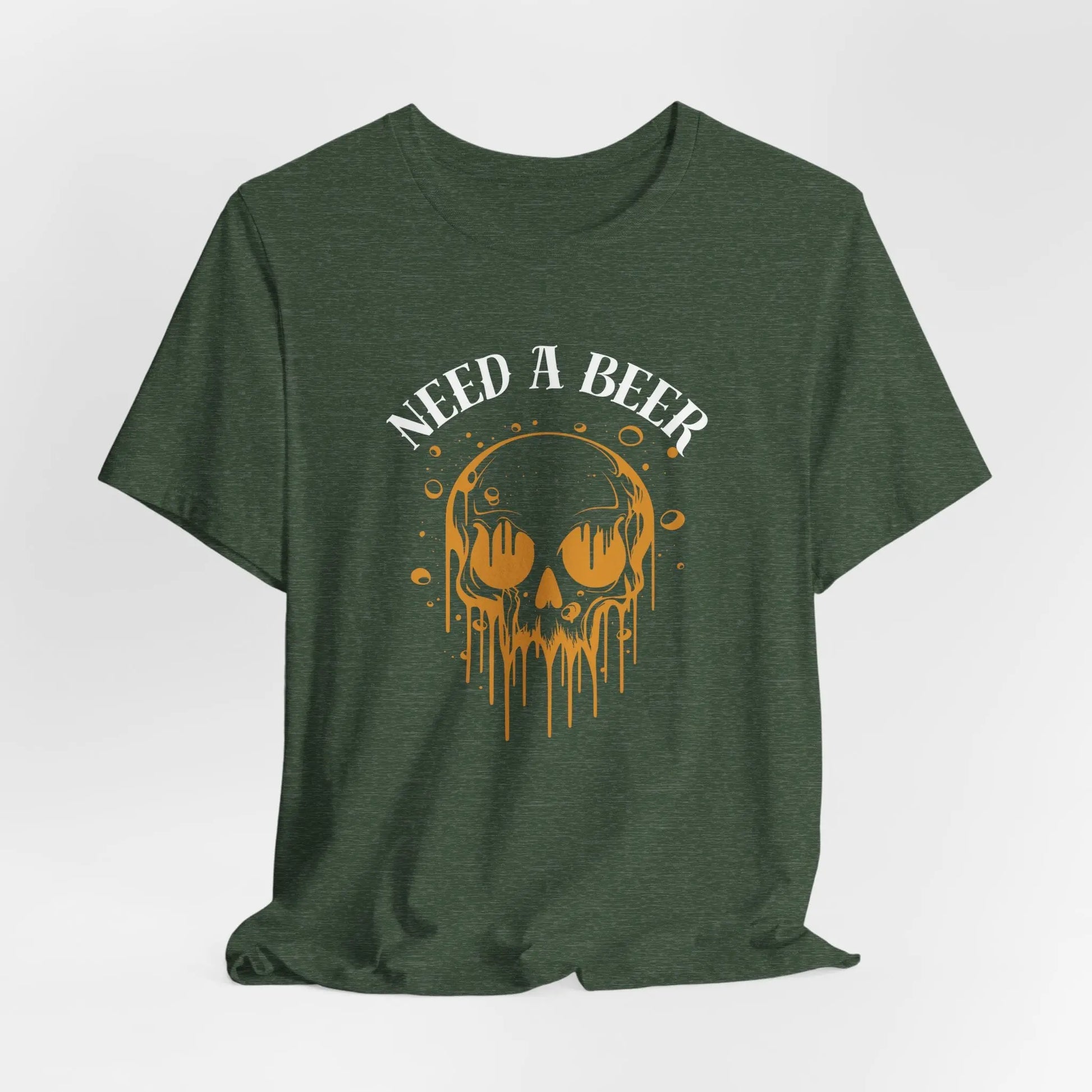 Need a Beer T-Shirt, Dripping Skull Graphic Tee, Vintage Beer Lovers Shirt, Edgy Streetwear, Bella Canvas 3001, Holiday Gift for Him/Her Printify