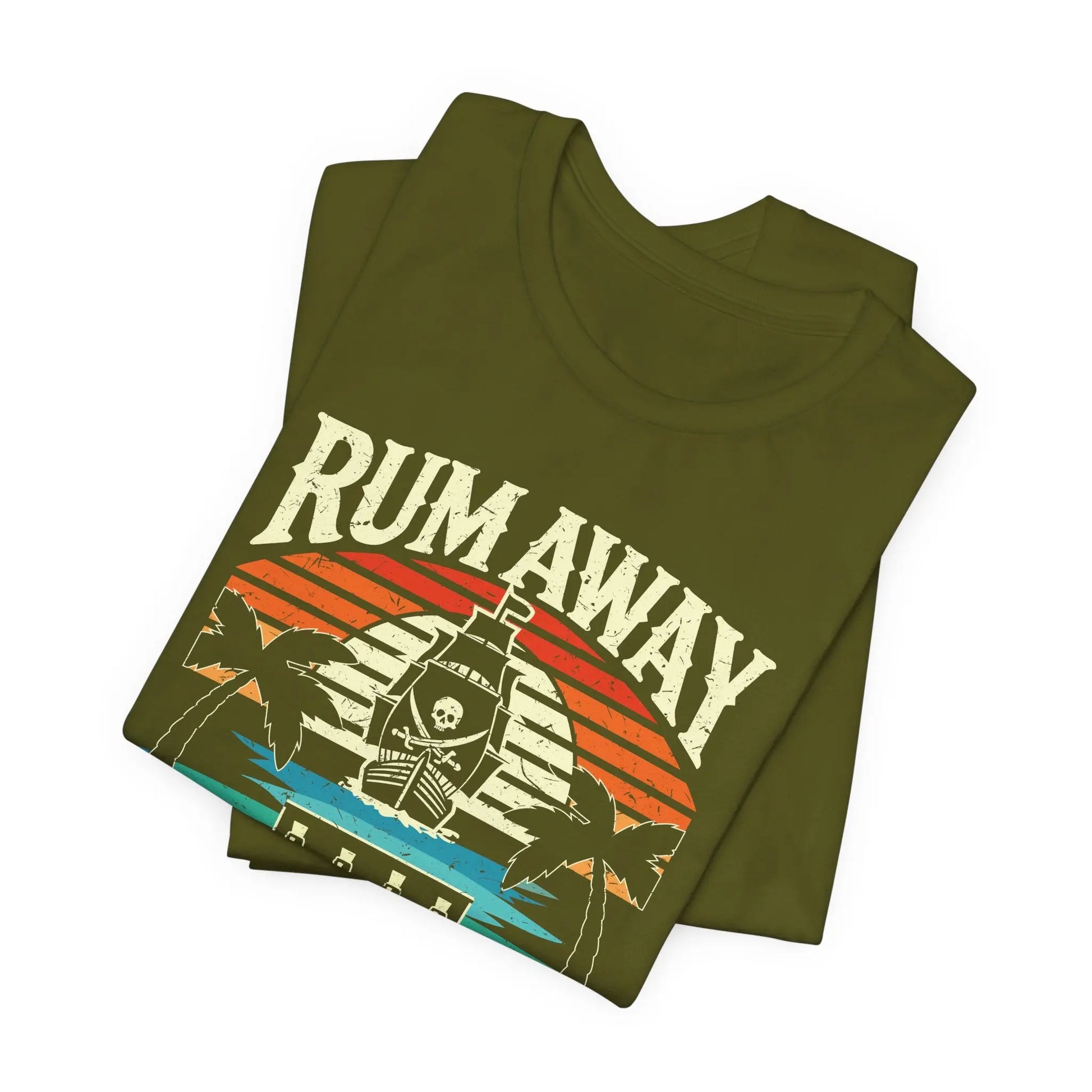 Retro Pirate Beach Vibe T-Shirt, Rum Away with Me Graphic Tee, Vintage Coastal Adventure Shirt, Unisex Gift for Beach & Ocean Lovers Printify