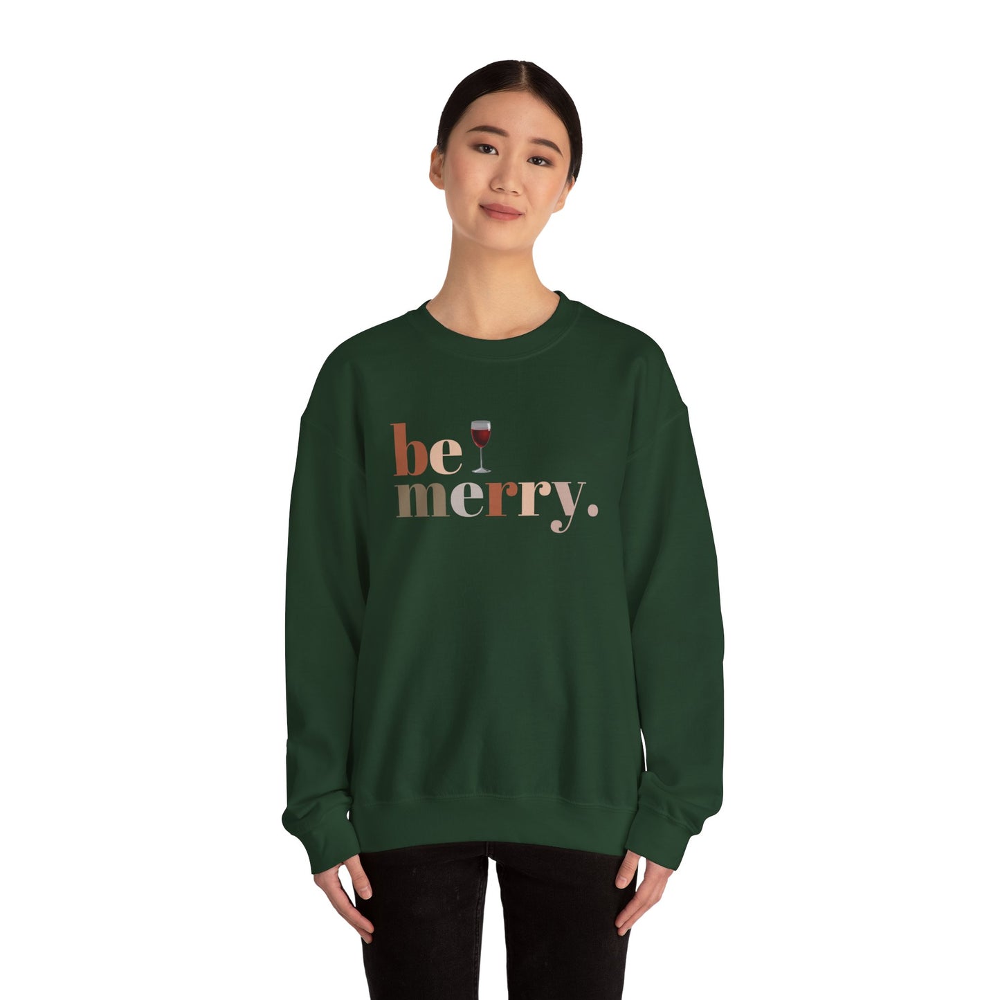 Be Merry Wine Sweatshirt – Cozy Christmas Wine Lover Crewneck, Festive Holiday Sweater for Women & Men