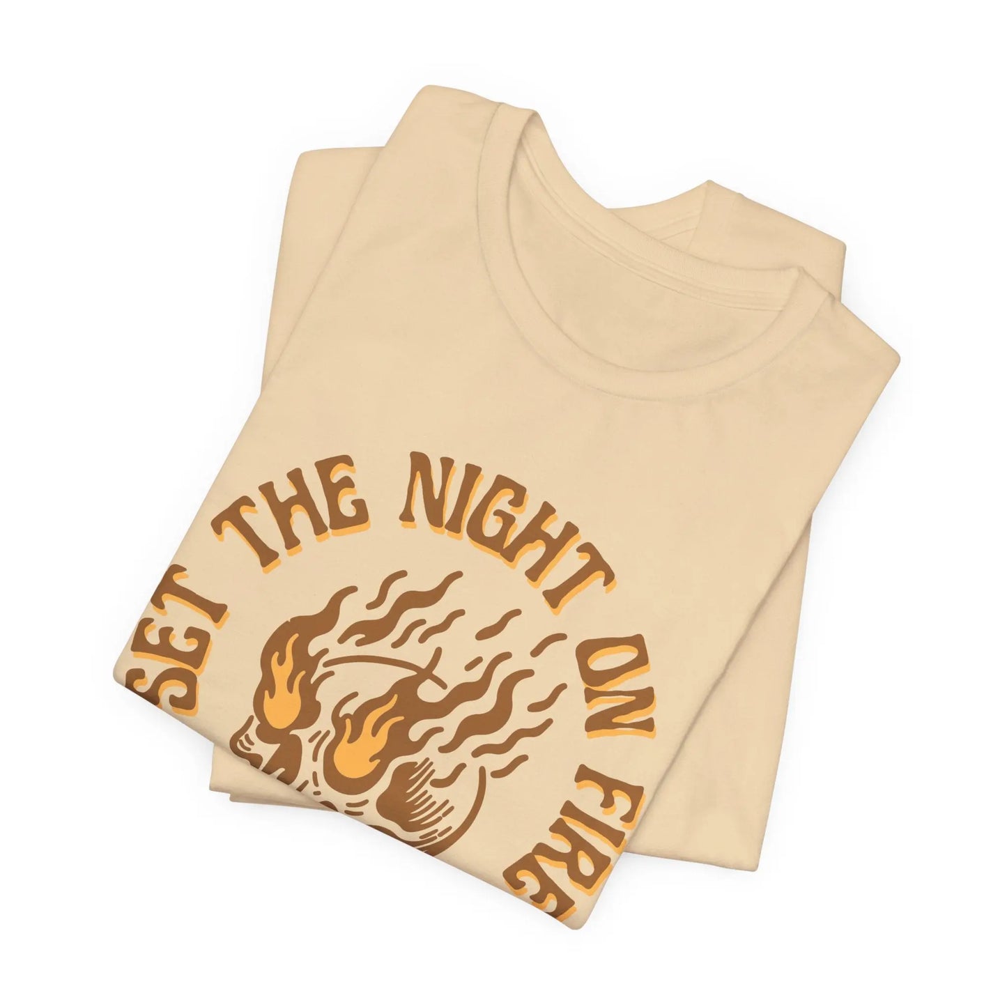 Set the Night on Fire Skull T-Shirt, Vintage Skull and Flame Graphic Tee, Unisex Retro Rock & Roll Style, Urban Streetwear for Men and Women Printify