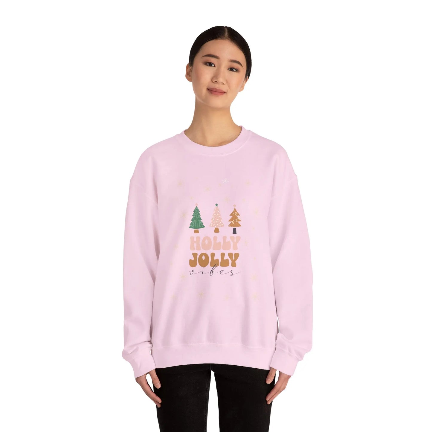 Holly Jolly Vibes Sweatshirt, Cute Christmas Crewneck, Festive Holiday Sweater, Unisex Winter Apparel, Cozy Christmas Gift for Her or Him Printify