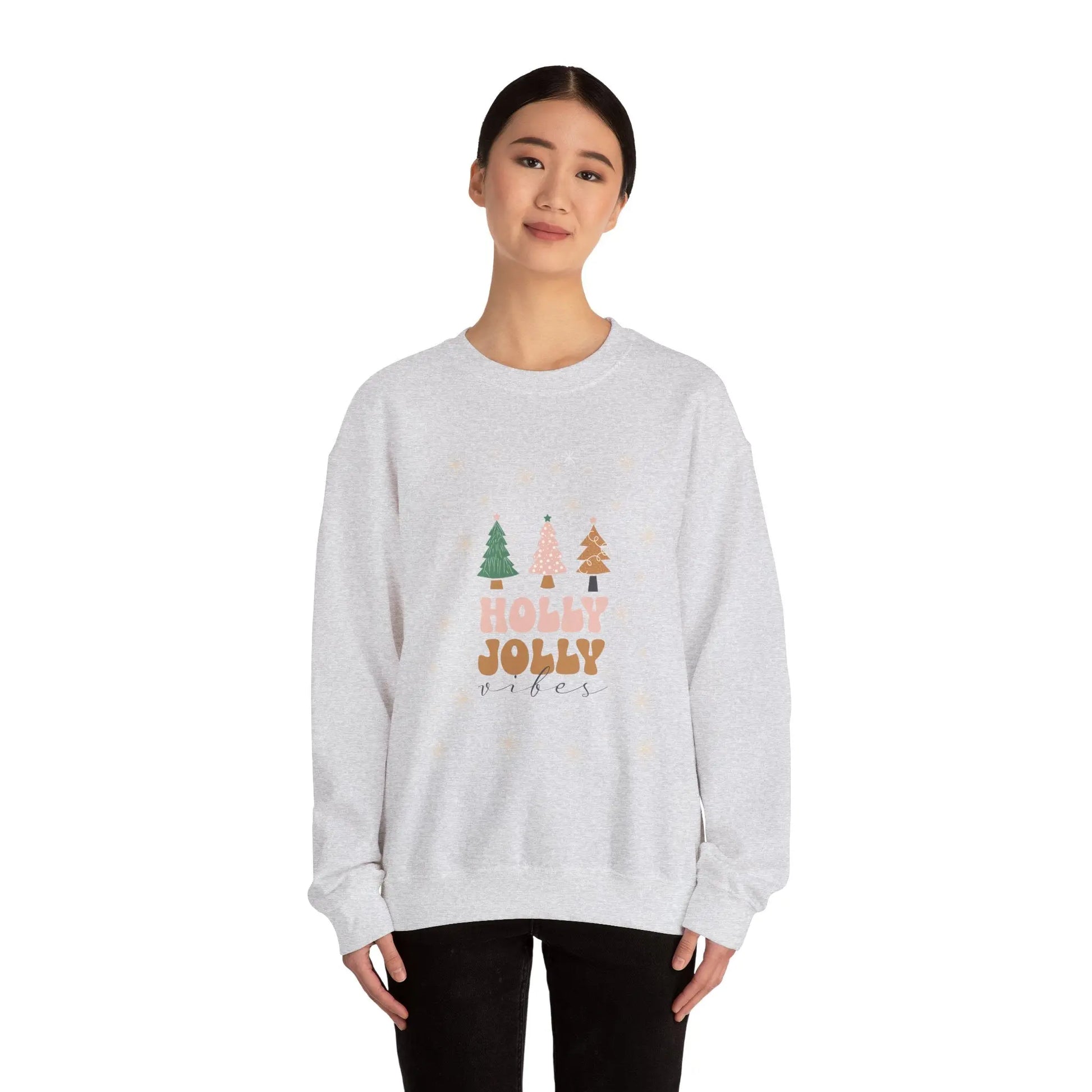 Holly Jolly Vibes Sweatshirt, Cute Christmas Crewneck, Festive Holiday Sweater, Unisex Winter Apparel, Cozy Christmas Gift for Her or Him Printify