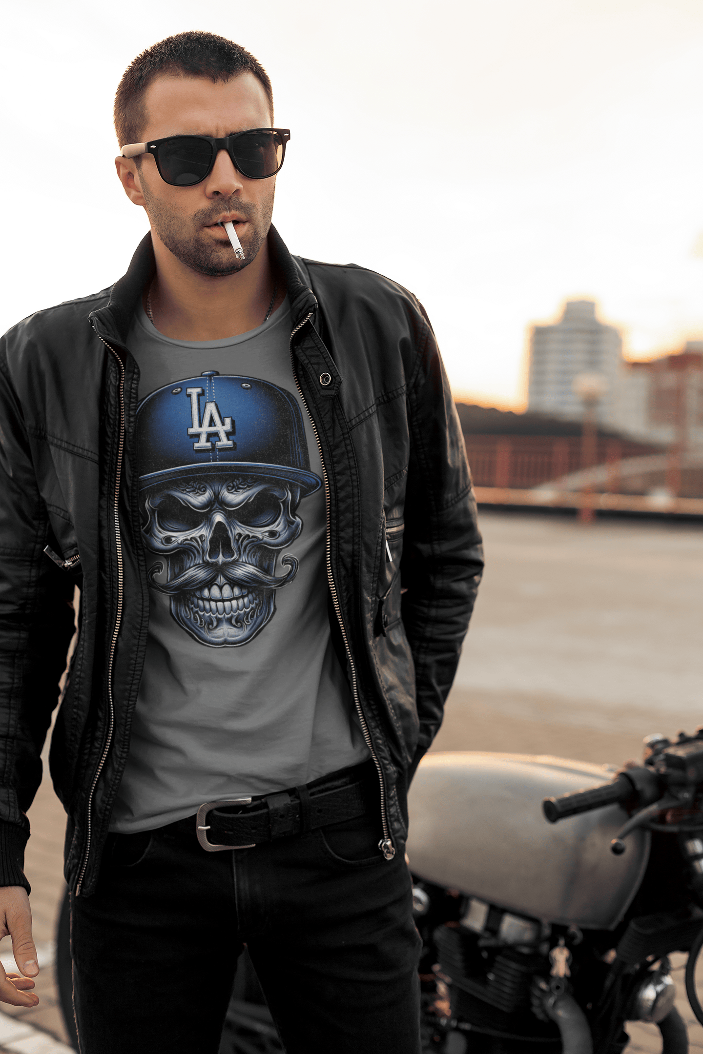 LA Skull Baseball Tee – Urban Street Style Skeleton Graphic Shirt for Los Angeles Fans