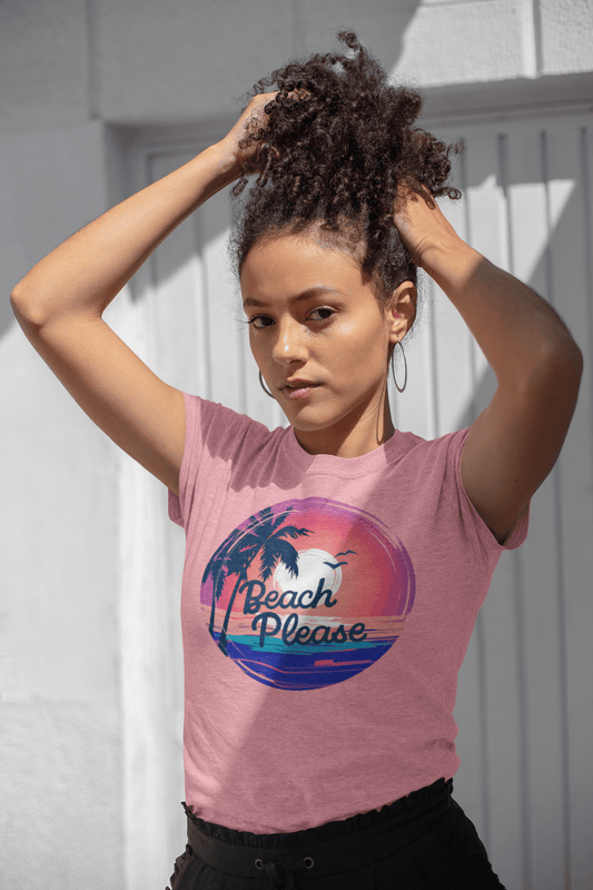 Beach Please T-Shirt – Retro Sunset Beach Tee, Funny Summer Vacation Shirt