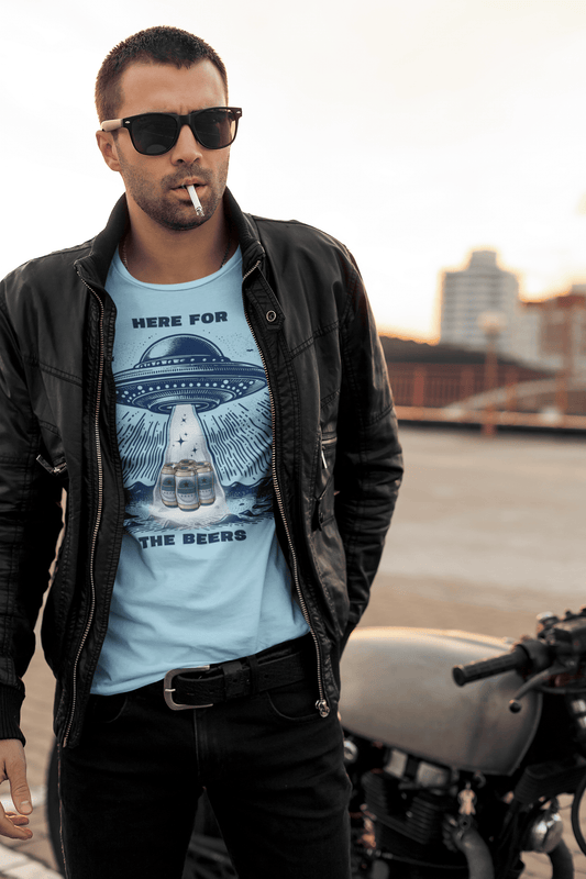 Here for the Beers T-Shirt – UFO Abduction Beer Tee, Funny Sci-Fi Shirt for Beer Lovers