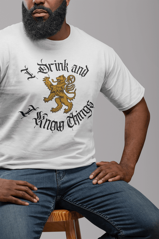 I Drink and I Know Things Shirt – Medieval Lion Beer Tee for Witty Beer Lovers