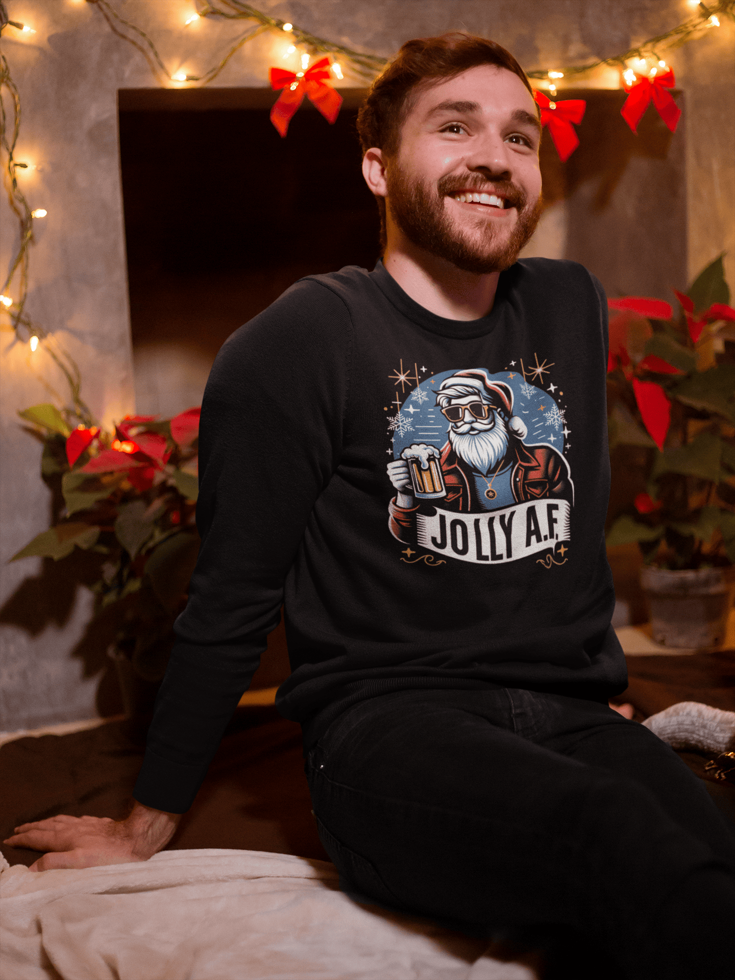 Jolly AF Santa Beer Sweatshirt – Funny Christmas Crewneck for Beer Lovers (Unisex Holiday Sweater)