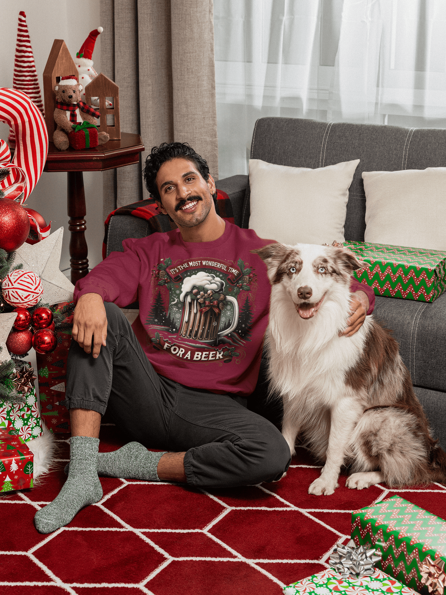 Most Wonderful Time for a Beer Sweatshirt – Funny Christmas Beer Lover Crewneck (Unisex Holiday Sweater)