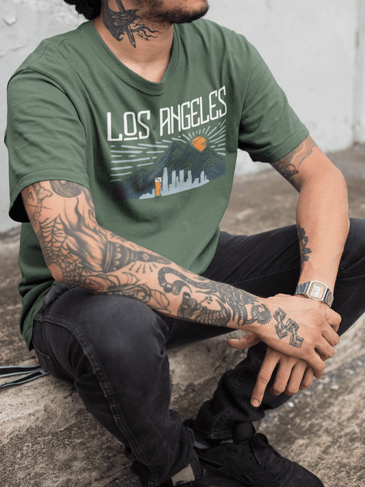 Los Angeles Beer Skyline Tee – Retro LA Sunset Craft Beer Shirt (Unisex Bella+Canvas 3001)