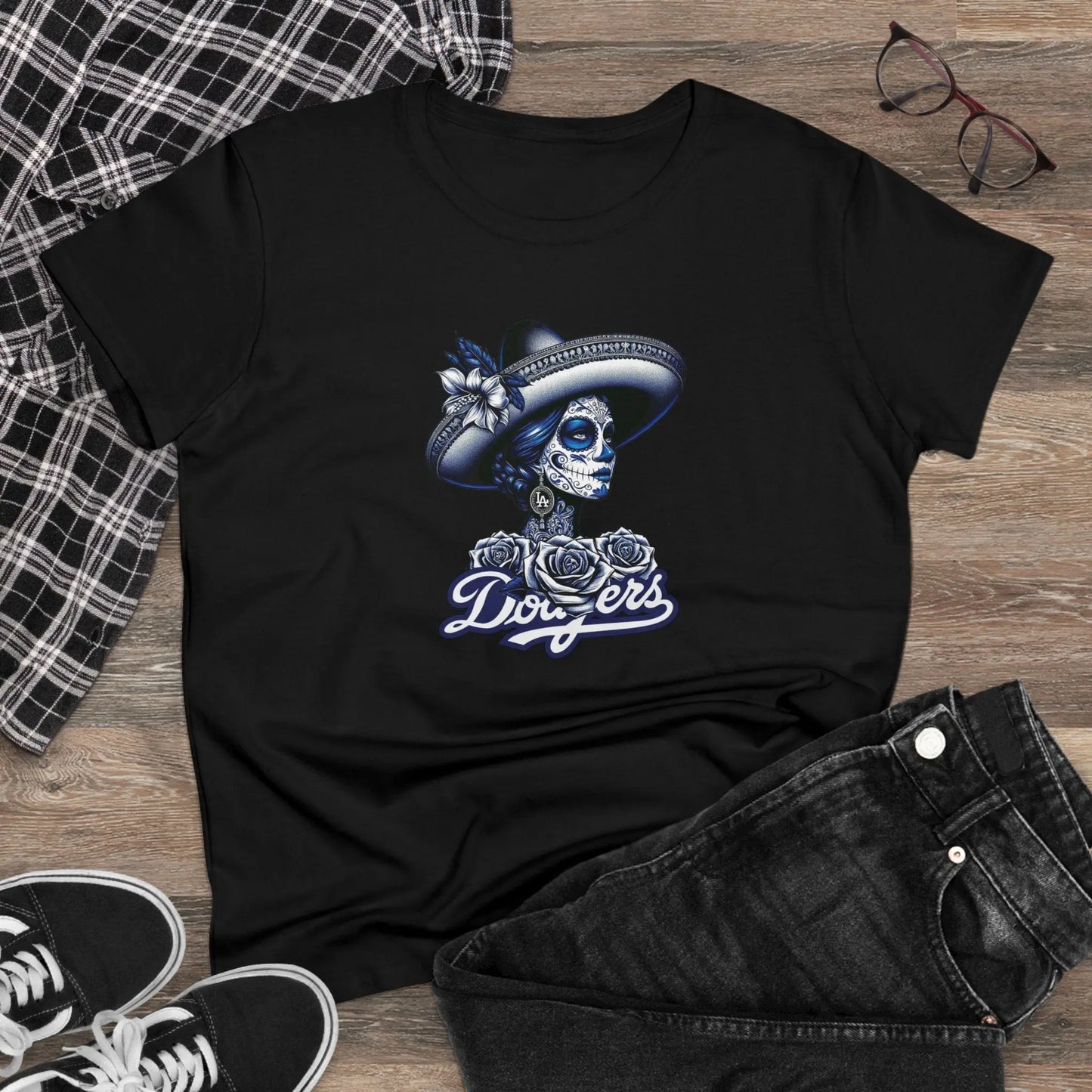 Dodgers Catrina T-Shirt – Day of the Dead Latina Tee, LA Culture Shirt for Women Printify