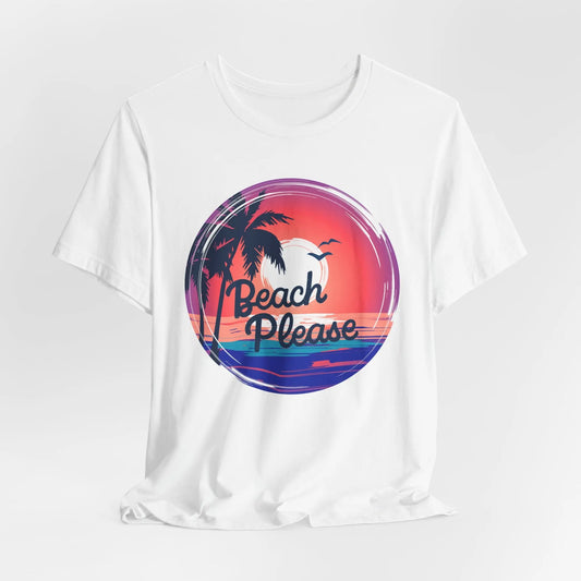 Beach Please Retro Sunset T-Shirt Printify
