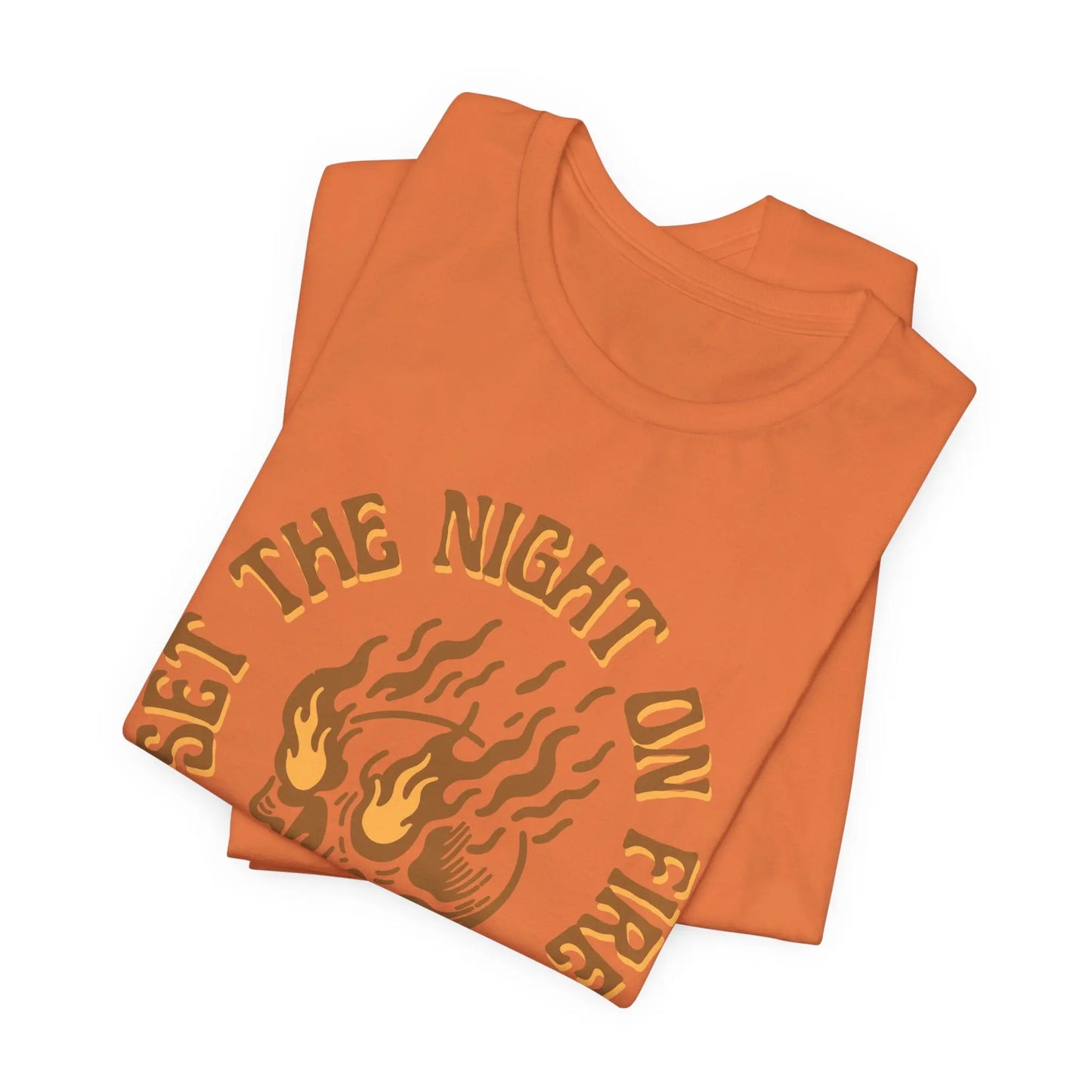 Set the Night on Fire Skull T-Shirt, Vintage Skull and Flame Graphic Tee, Unisex Retro Rock & Roll Style, Urban Streetwear for Men and Women Printify