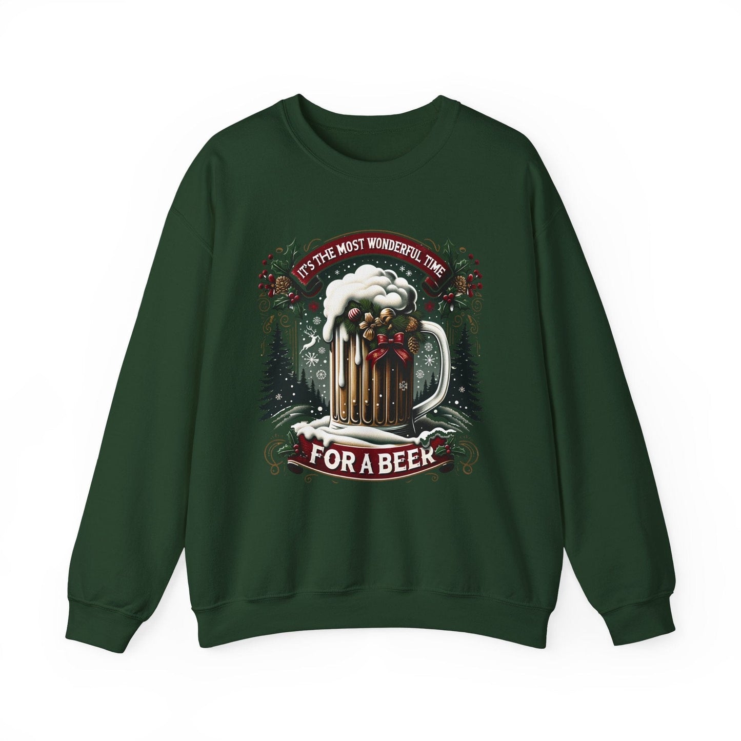 Most Wonderful Time for a Beer Sweatshirt – Funny Christmas Beer Lover Crewneck (Unisex Holiday Sweater)