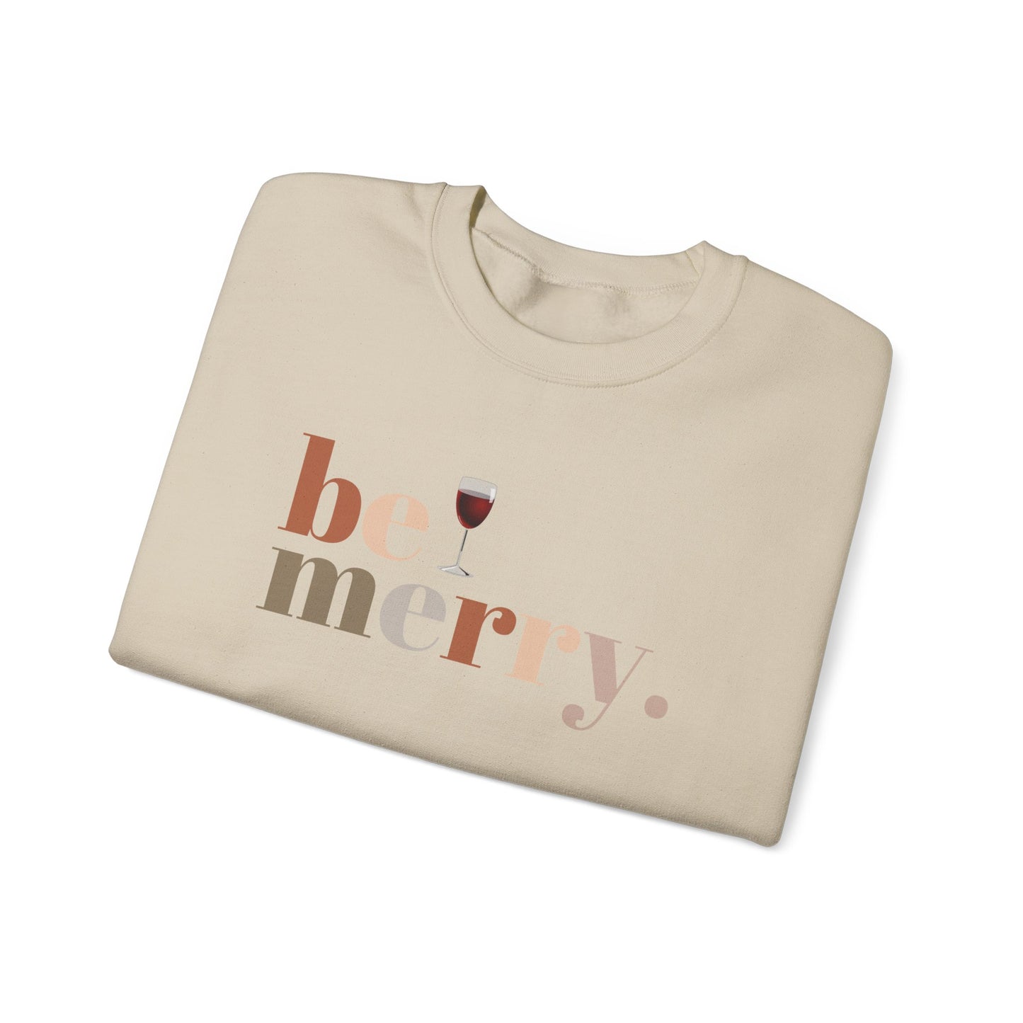 Be Merry Wine Sweatshirt – Cozy Christmas Wine Lover Crewneck, Festive Holiday Sweater for Women & Men