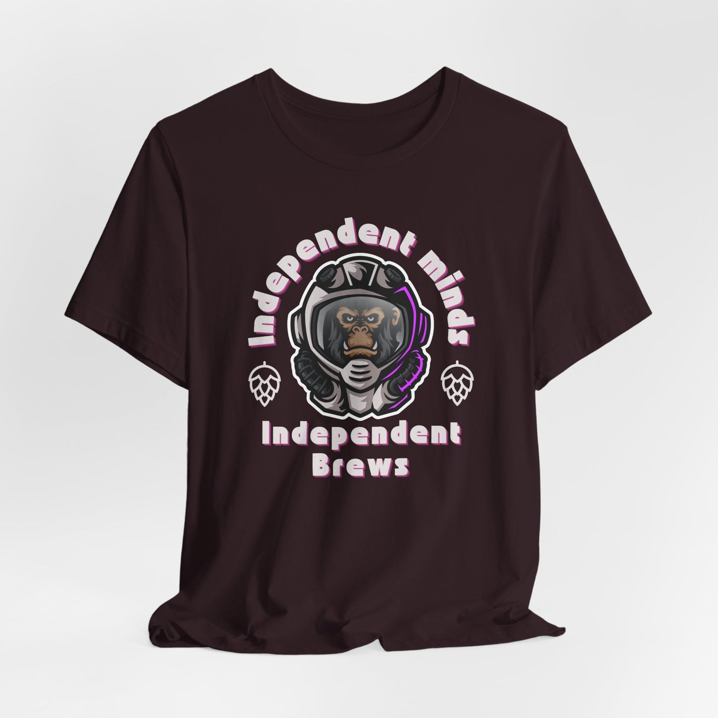 Independent Minds Brews Tee – Bold Craft Beer Graphic, Space Helmet Ape Shirt