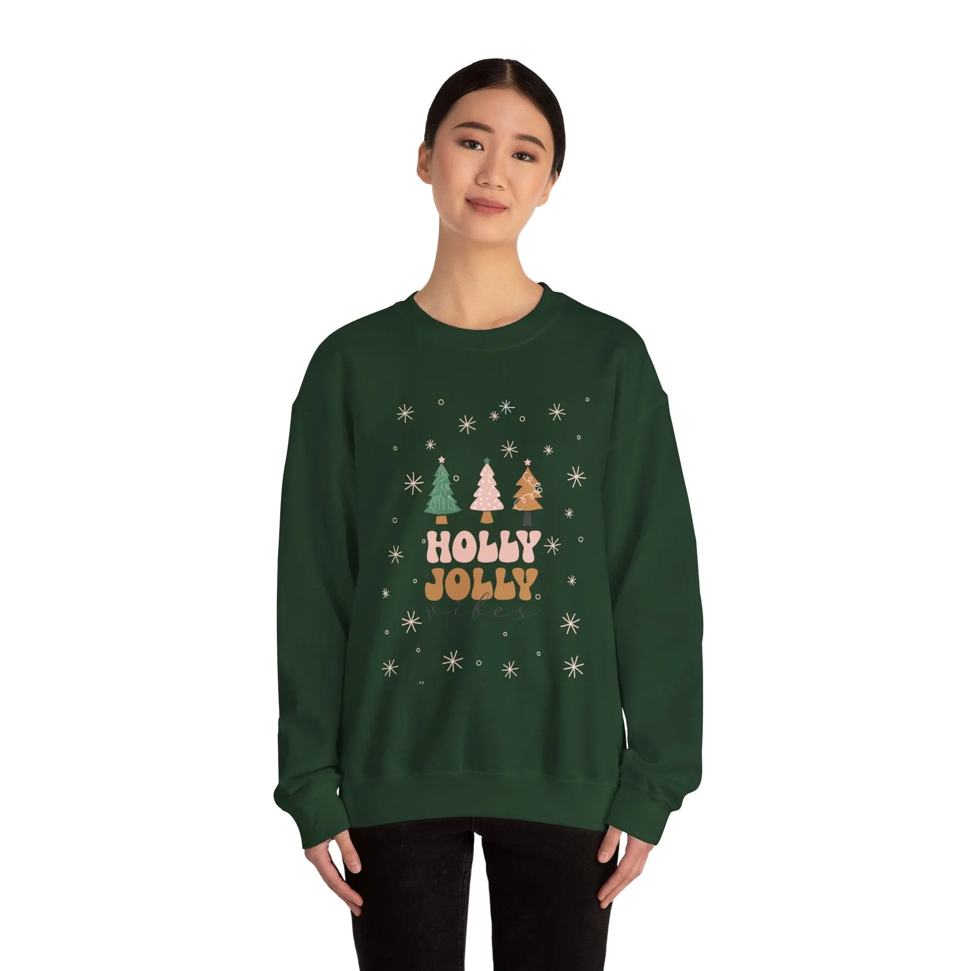 Holly Jolly Vibes Sweatshirt, Cute Christmas Crewneck, Festive Holiday Sweater, Unisex Winter Apparel, Cozy Christmas Gift for Her or Him Printify