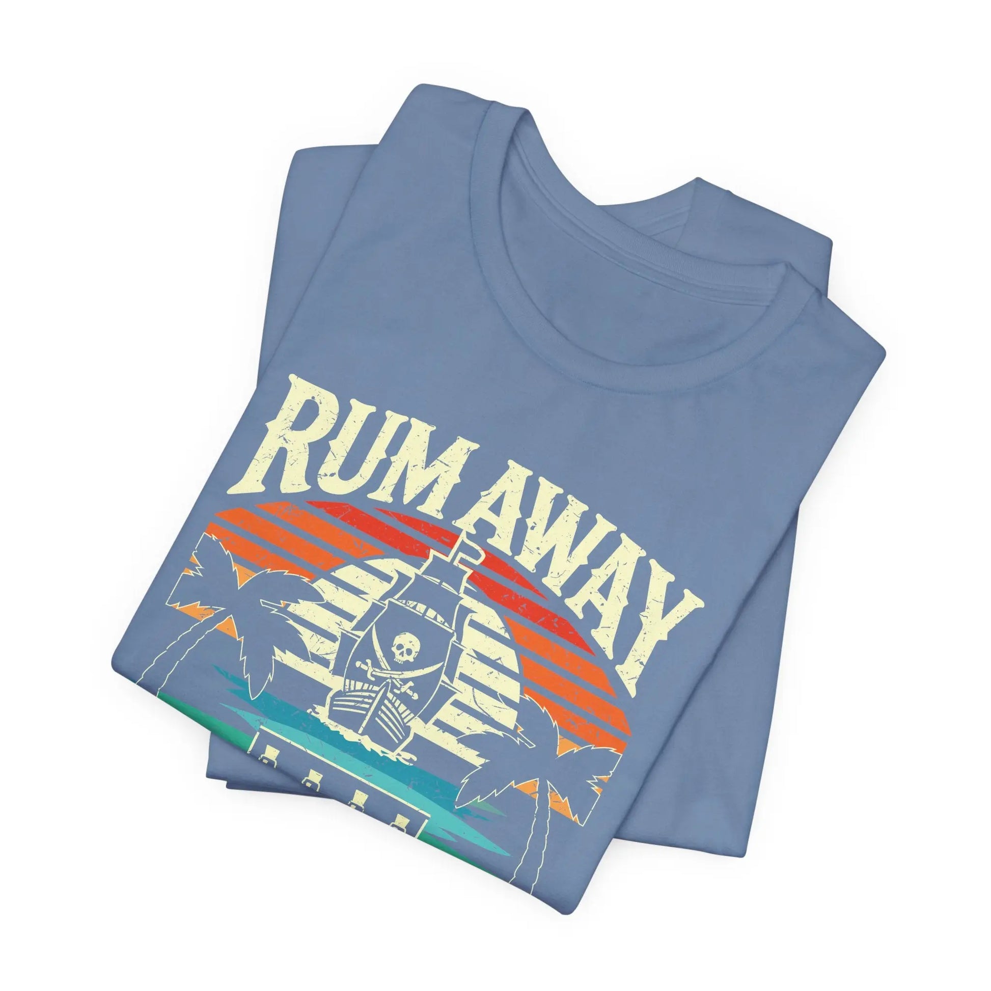 Retro Pirate Beach Vibe T-Shirt, Rum Away with Me Graphic Tee, Vintage Coastal Adventure Shirt, Unisex Gift for Beach & Ocean Lovers Printify