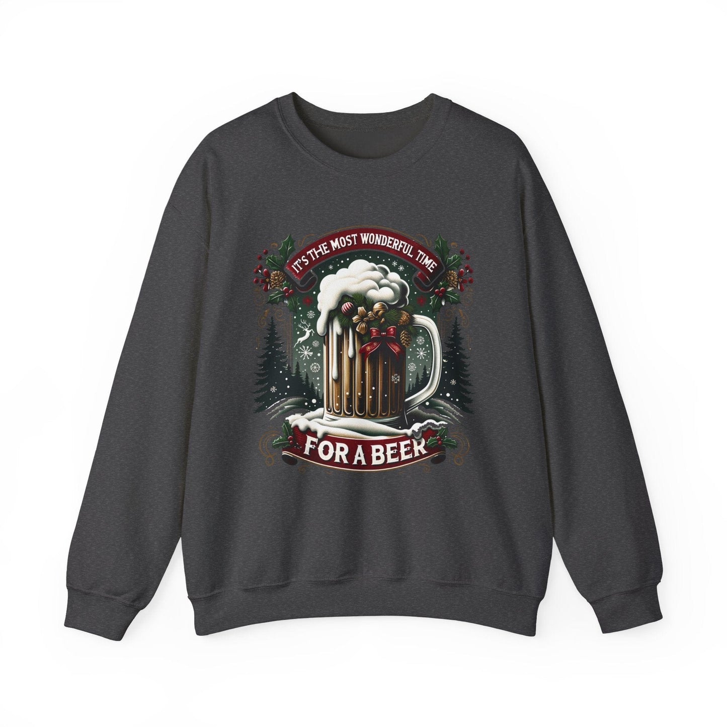 Most Wonderful Time for a Beer Sweatshirt – Funny Christmas Beer Lover Crewneck (Unisex Holiday Sweater)