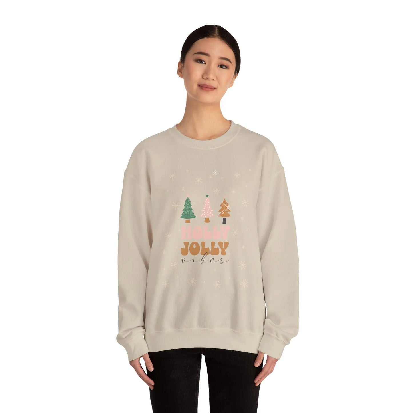 Holly Jolly Vibes Sweatshirt, Cute Christmas Crewneck, Festive Holiday Sweater, Unisex Winter Apparel, Cozy Christmas Gift for Her or Him Printify